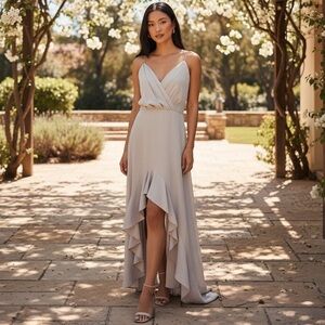 Two Sisters Hi-Low Light Gray Midi-Maxi Party Dress | Size 6